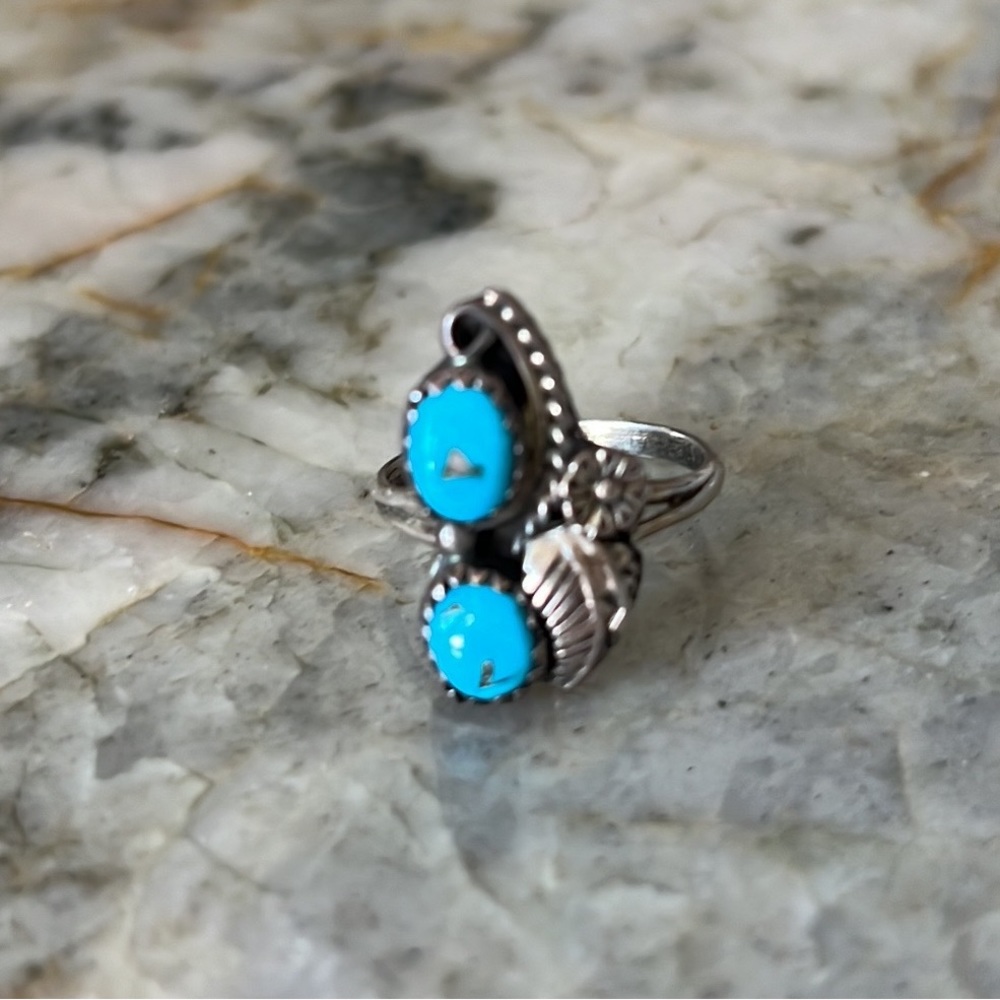 Vintage sterling silver double turquoise ring
